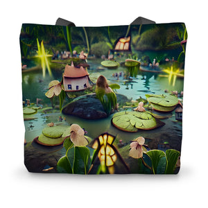 Water Lilly Fairy Village Canvas Tote Bag